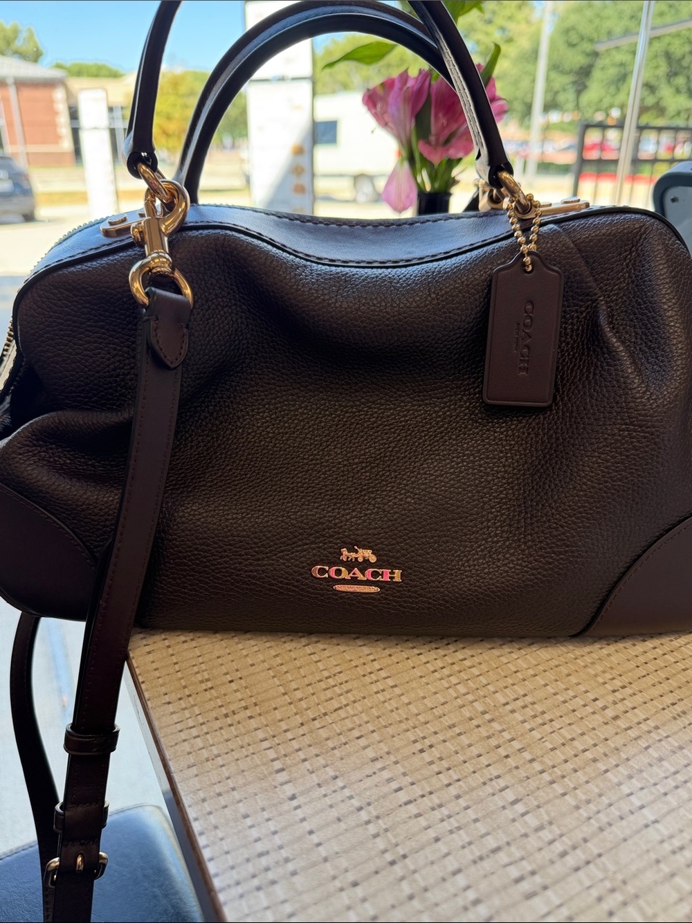 Like new!! Coach Dark Brown Pebble Leather Satchel with Gold Hardware
